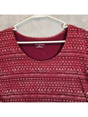 Catherines Womens Long Sleeve Tee Plus Size 2X 22/24W Red Patterned Top stretch